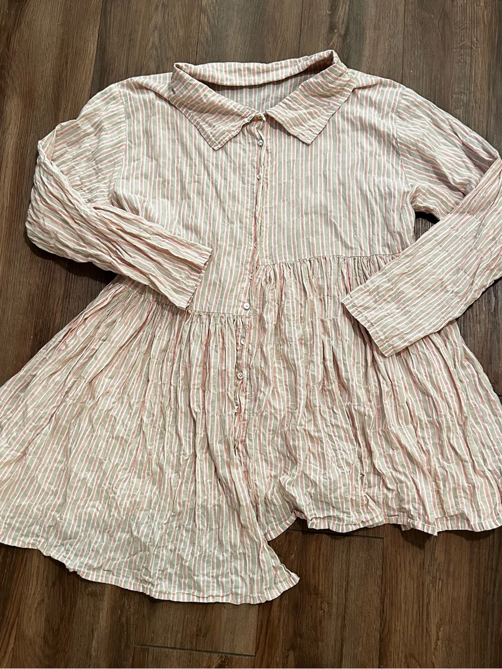 KRISTA LARSON cotton Lightweight striped Tie Back Dress Tunic Asymmetric Hem Os